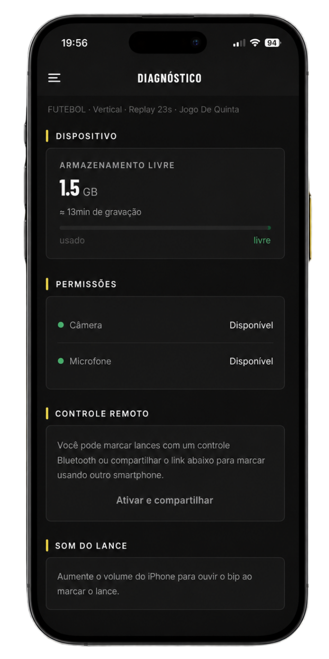 Tela de preparação de captura no app Filma Fácil GO